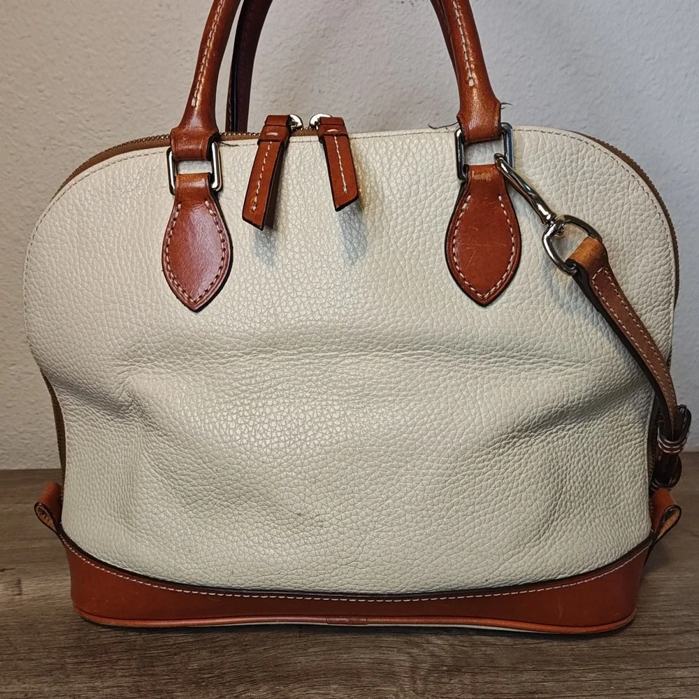 Dooney &‎ Bourke Zip Zip Satchel Cream Tan Pebbled Grain Leather Bag